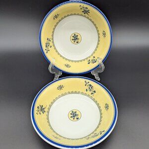 Two Spode Albany Coupe Cereal Bowls Some Wear Blue Yellow White Flowers England